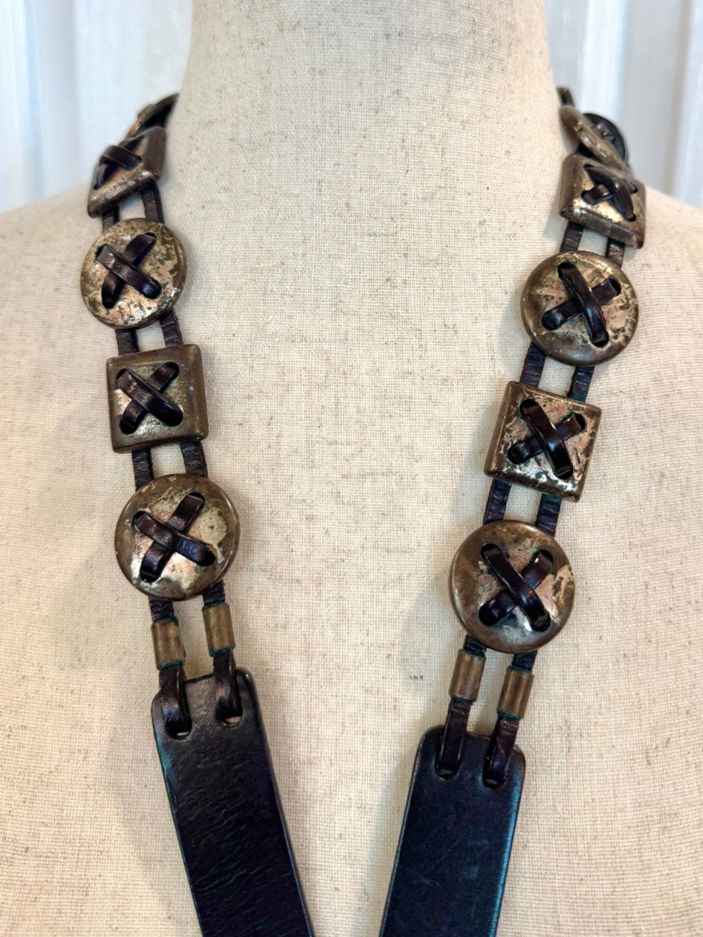 Vintage 1980's Woman's Belt S/M Leather Laced Buttons, Southwestern Boho-Grunge